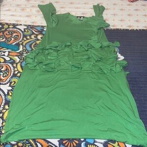 Green Ruffled Cap Sleeve Maxi Dress